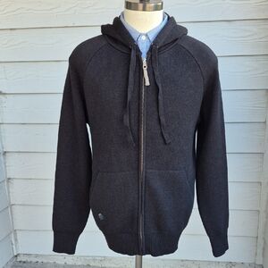 SHEEP Inc Dark Grey Ultra Fine Merino Wool Mens Sz L Full Zip Hoodie Sweater
